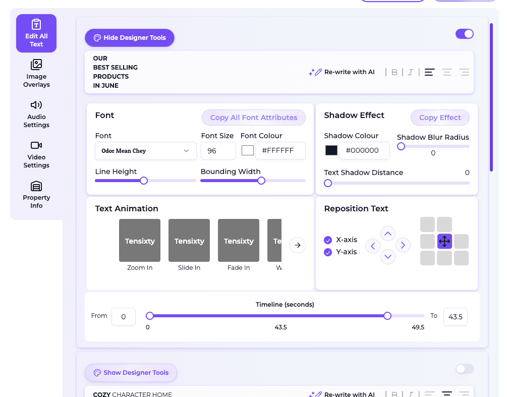 AI Shorts image and text repositioning controls