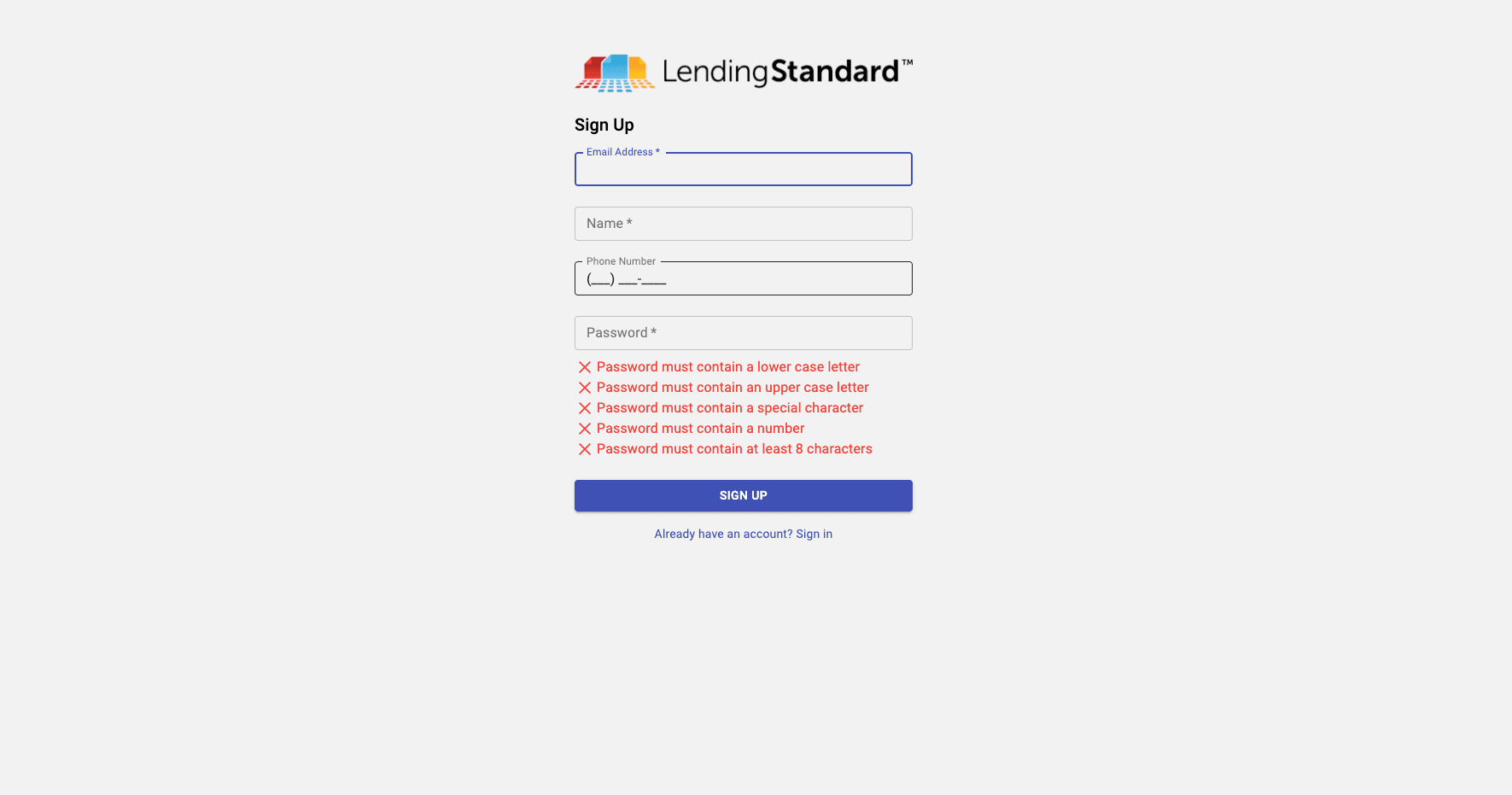 LendingStandard borrower management interface