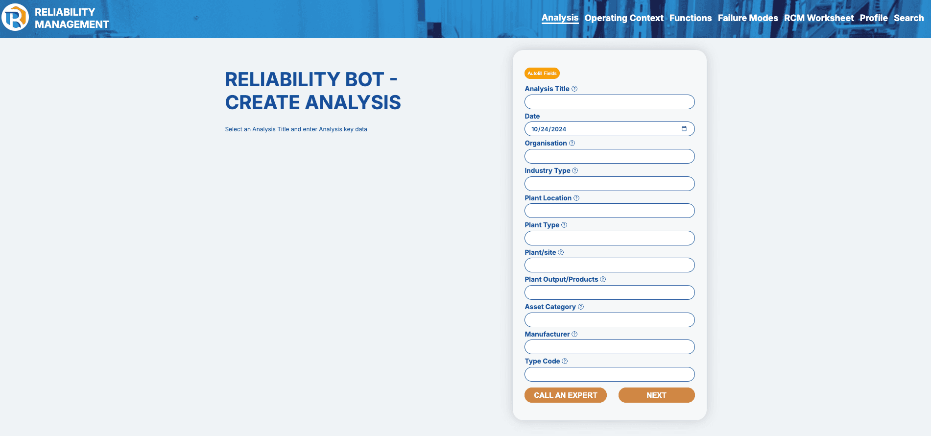 RCM AI analysis bot input form